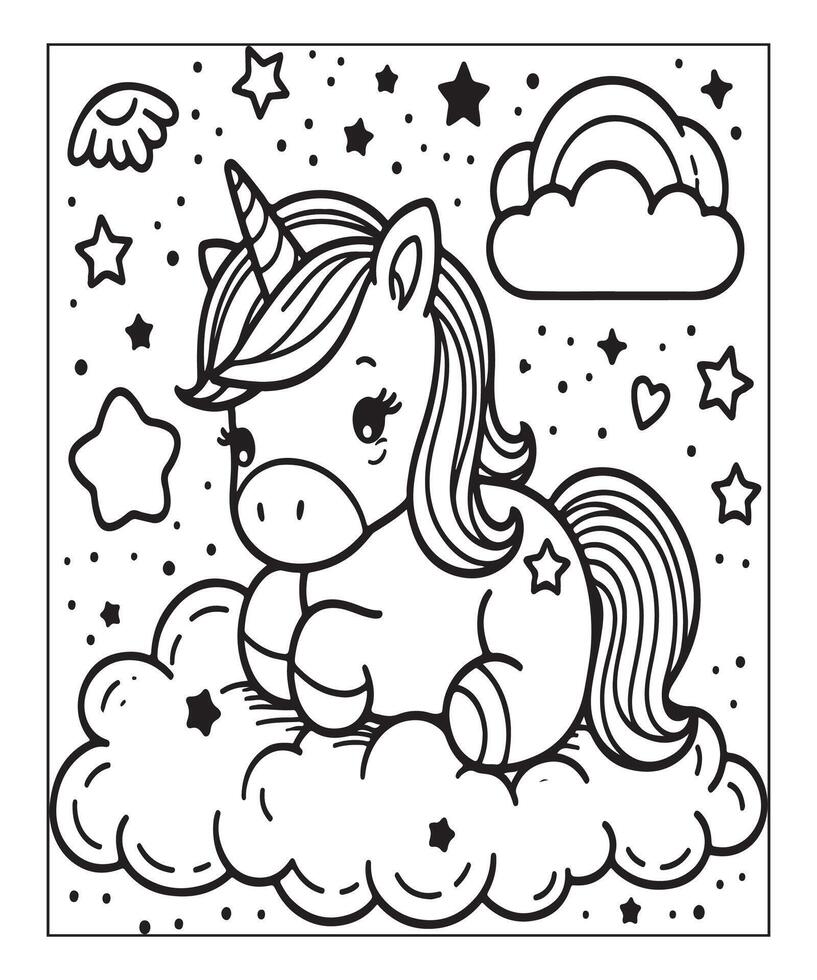 Cute unicorn coloring page for kids vector