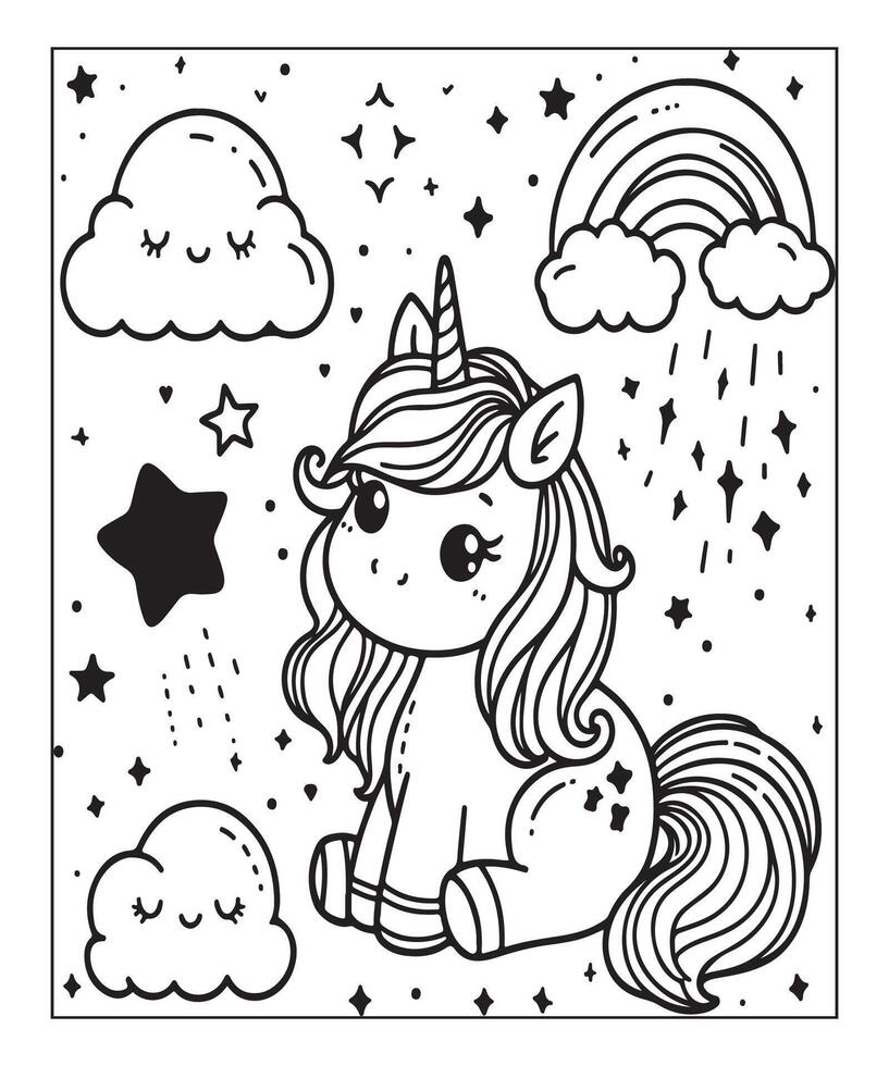 Cute unicorn coloring page for kids vector