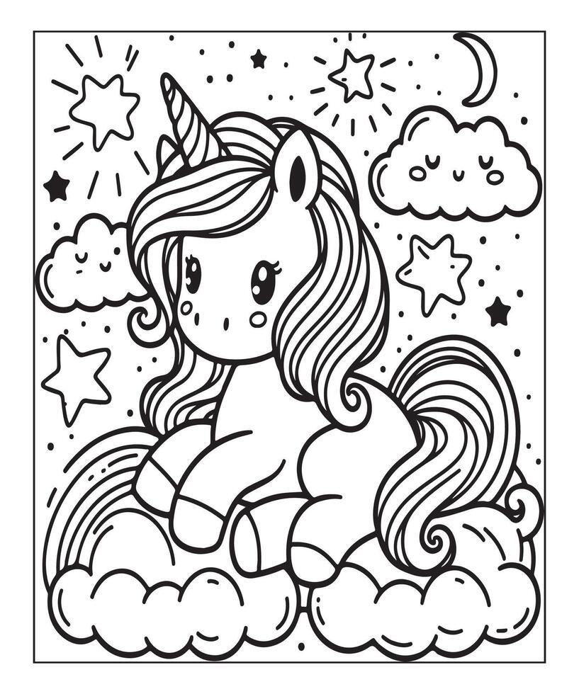 Cute unicorn coloring page for kids vector