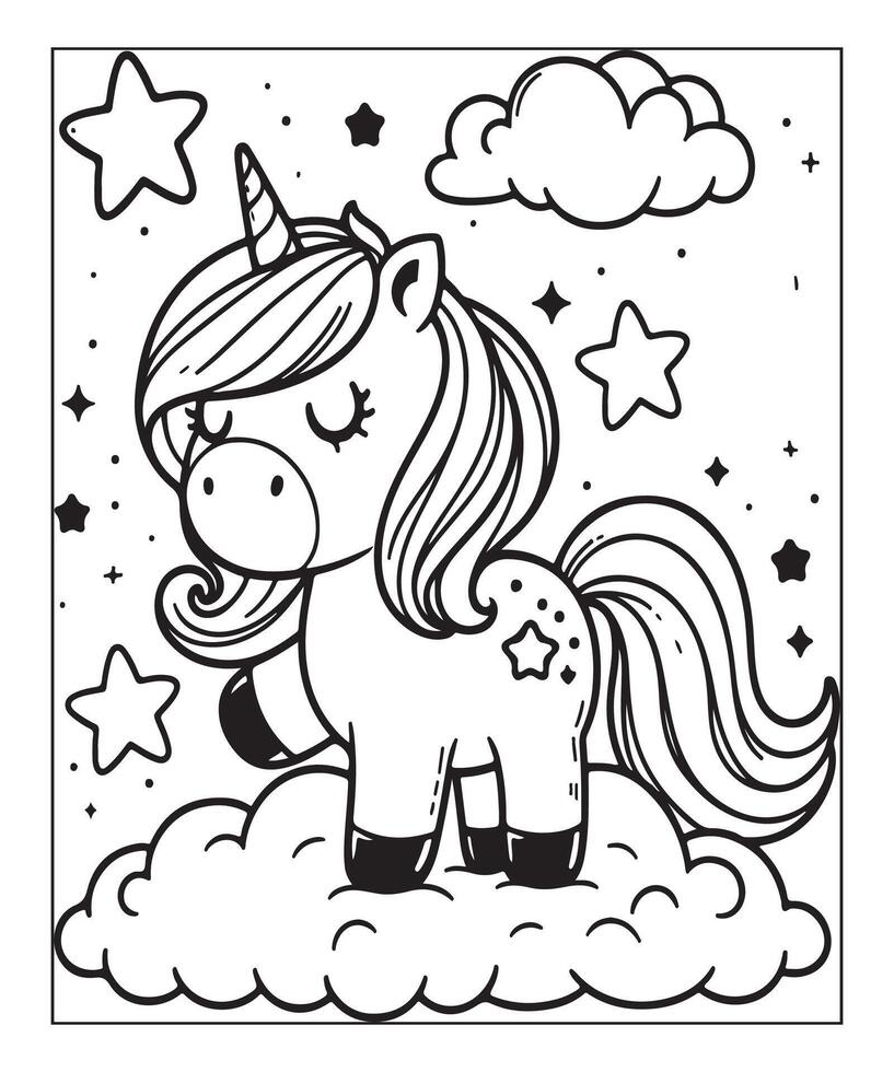 Cute unicorn coloring page for kids vector