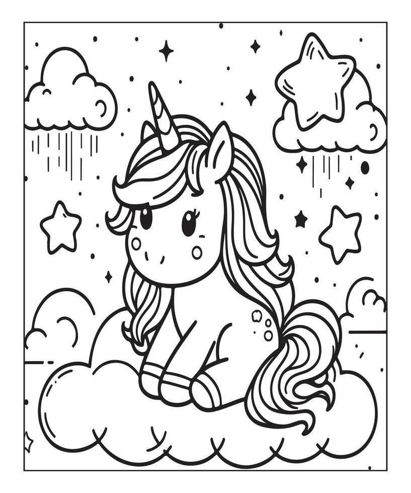 Cute unicorn coloring page for kids vector