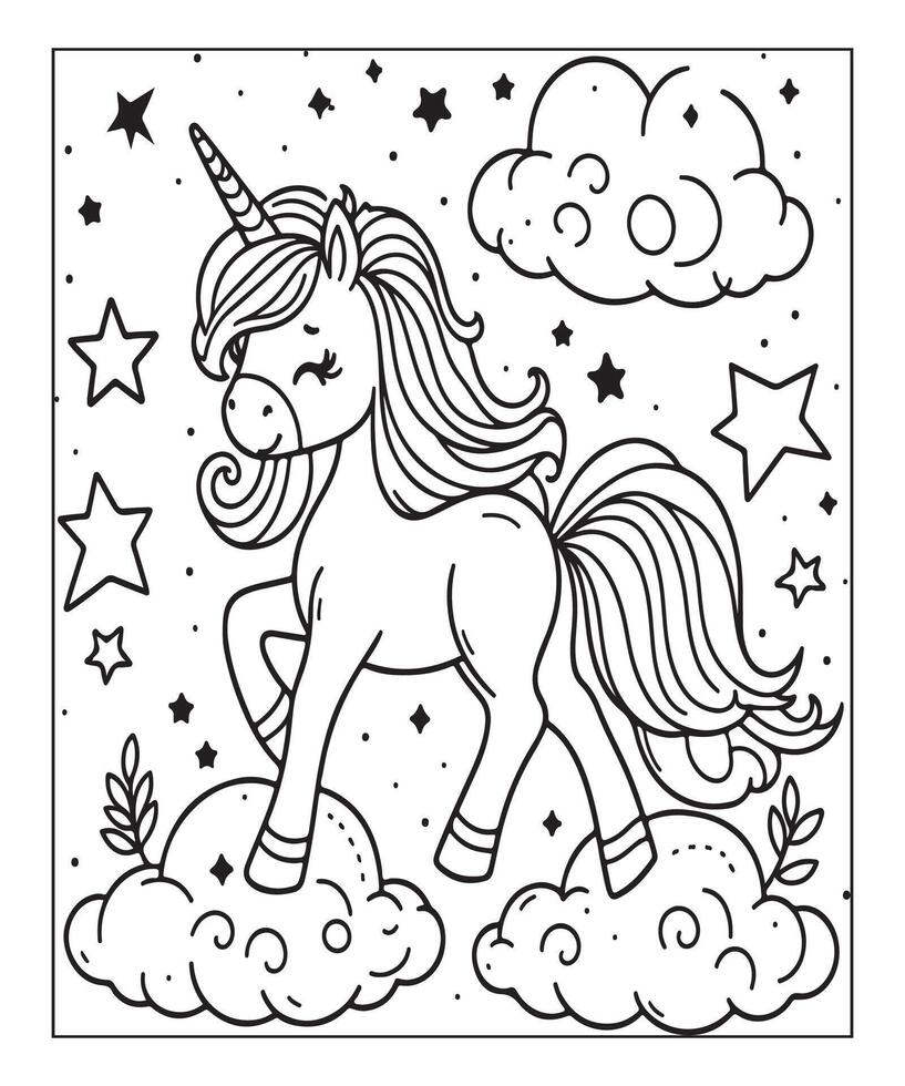 Cute unicorn coloring page for kids vector