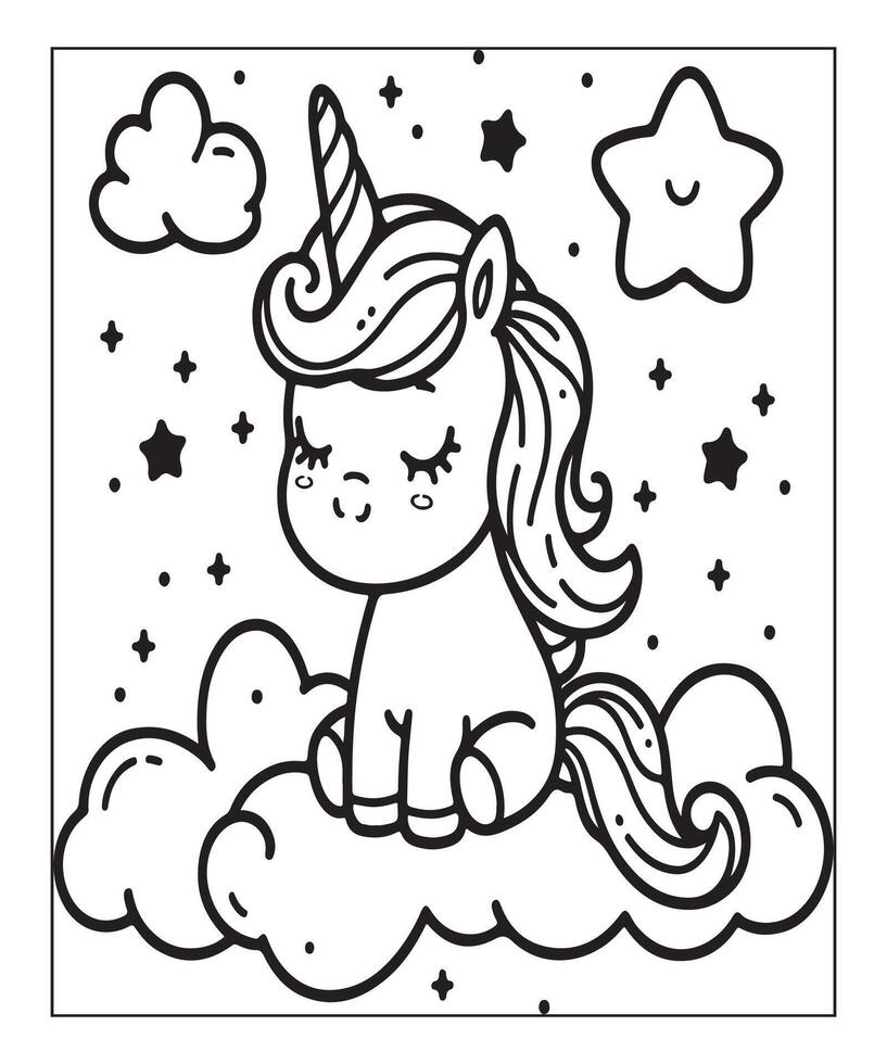 Cute unicorn coloring page for kids vector