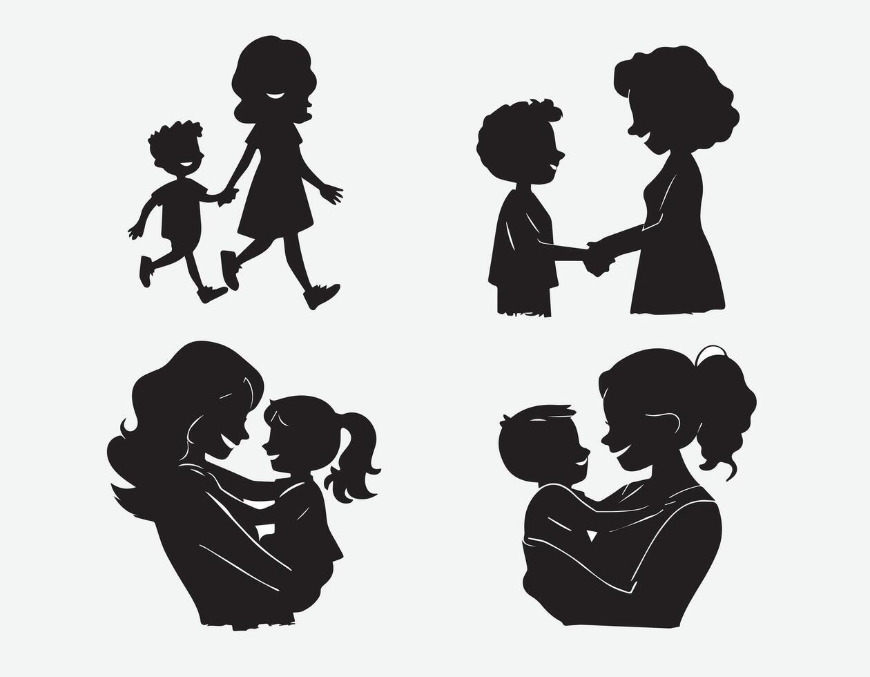 Set of silhouettes of women with children collection. Mother's day concept. vector