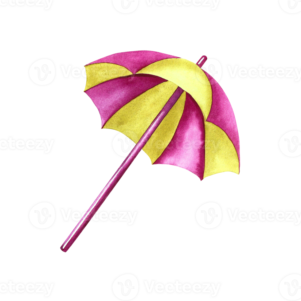 Beach umbrella. Isolate. Watercolor hand drawn illustration. Designed for flyers, banners, postcards. For invitations, posters, labels and packaging. For stickers, prints. png
