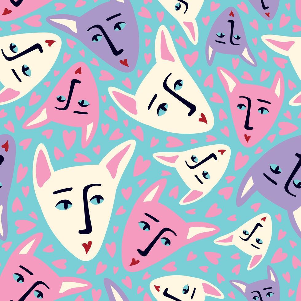 cats seamless pattern vector