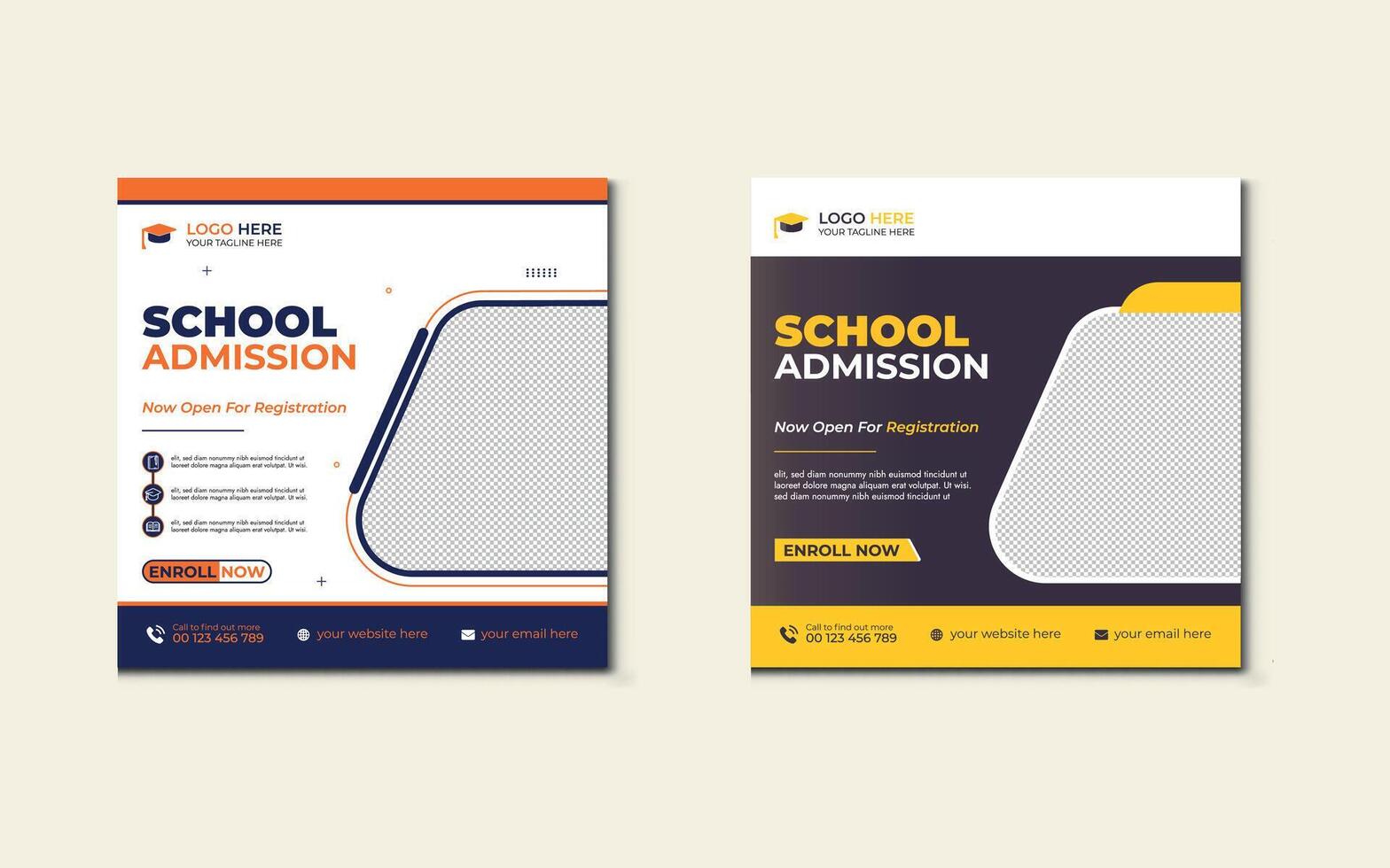 School admission social media post banner design. back to school social media post banner design set. Back to school admission promotion banner vector