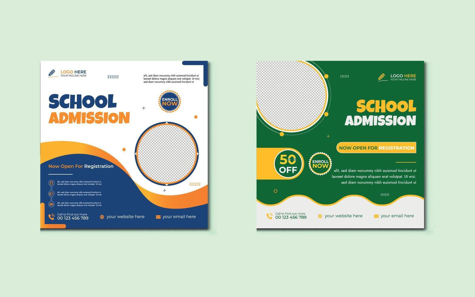 School admission social media post template and academic poster for back to school kids and kid's poster design vector