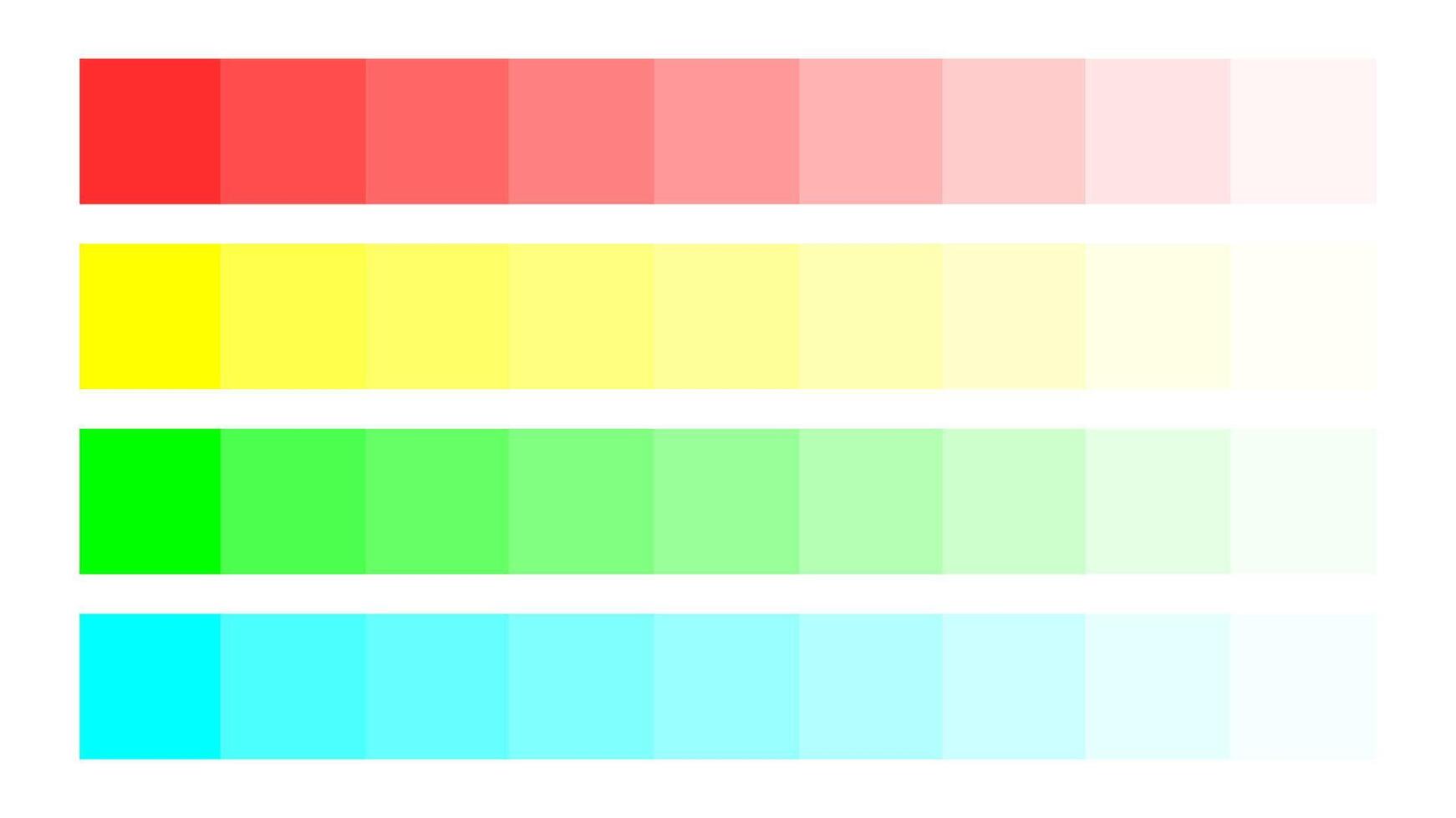 Red, yellow, green, blue color palette. Set of bright color palette combination in rgb hex. Color palette for ui ux design. Abstract vecto vector