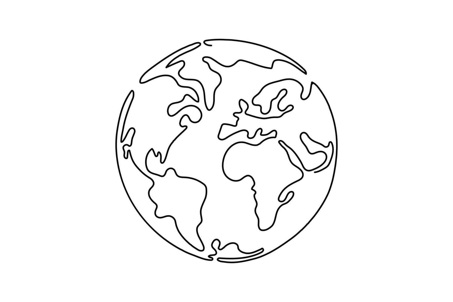 Continuous line drawing of earth line globe world map illustration. vector