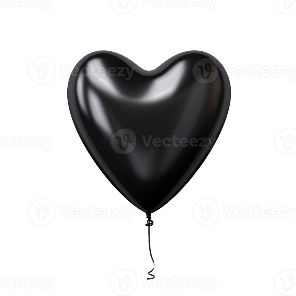 Black balloon in heart shape isolated on transparent background png