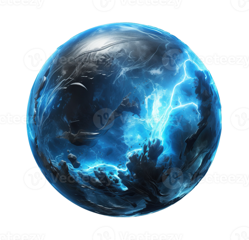 Blue neon planet isolated on transparent background png