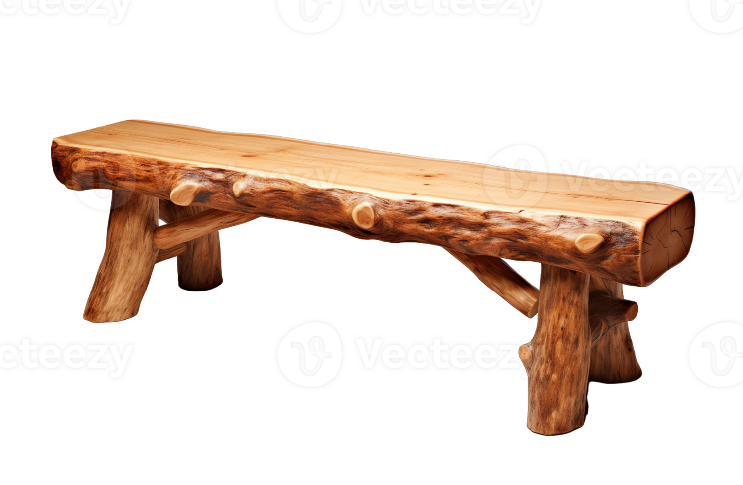 Cedar Log Bench isolated on transparent background png