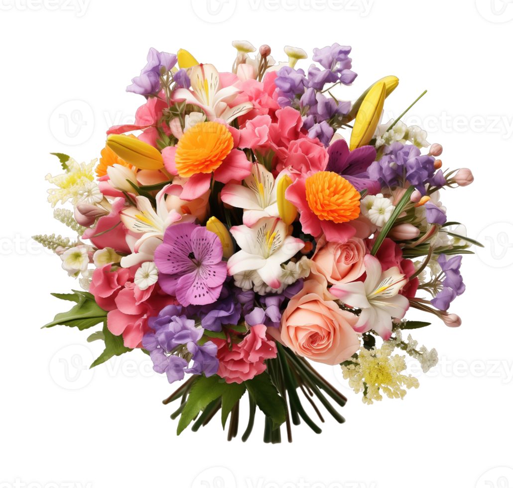 Bouquet colorful spring flowers isolated on transparent background png