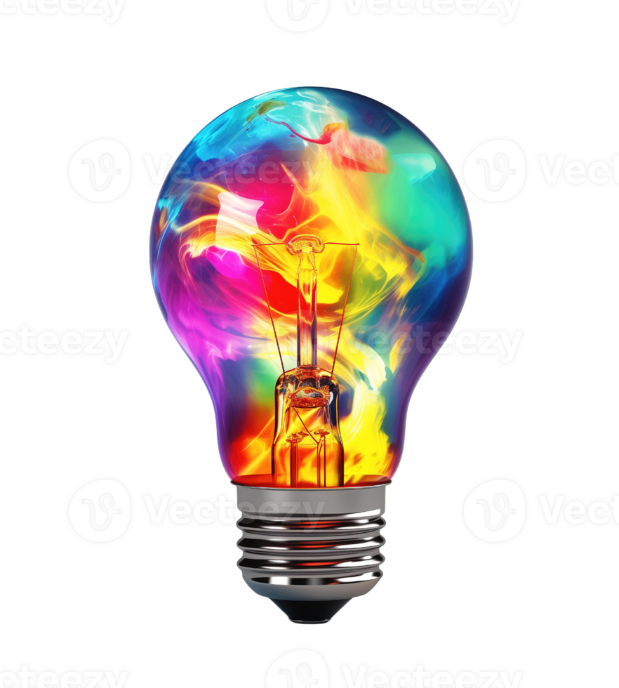 Colorful light bulb isolated on transparent background png