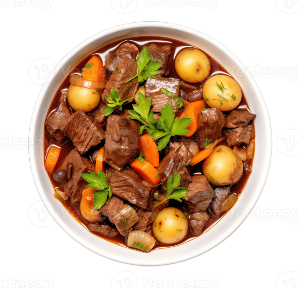 Beef stew with vegetables isolated on transparent background png