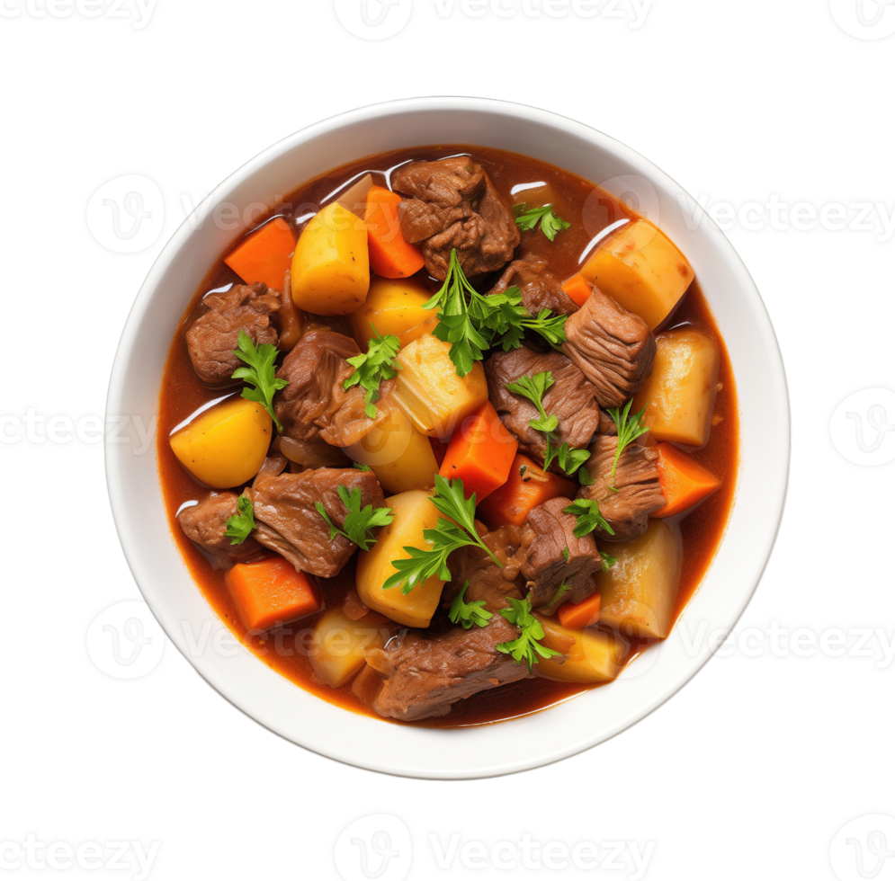 Beef stew with vegetables isolated on transparent background png