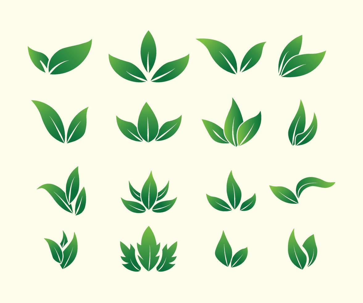 Set of green leaves free elements vector