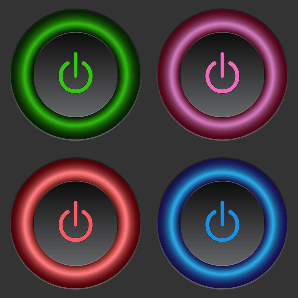 Set of blue, red, green glowing neon light circles in round shape, technology concept. Can be used for badges, price tags, labels, frames vector