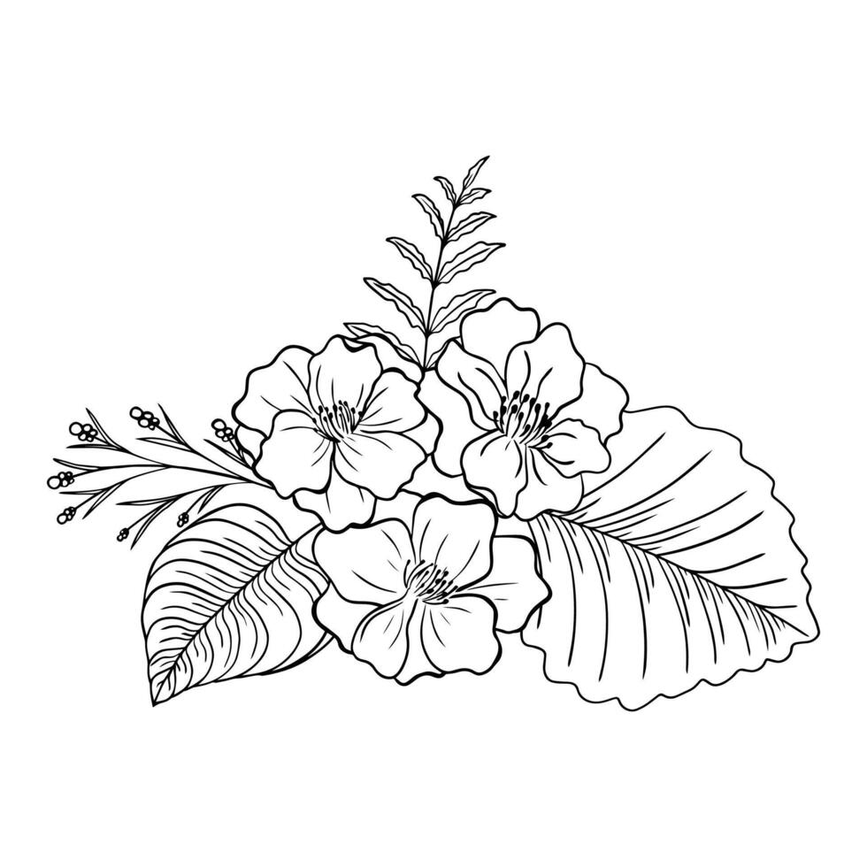 Hand drawing and sketch simple flower. Black and white with line art illustration. vector