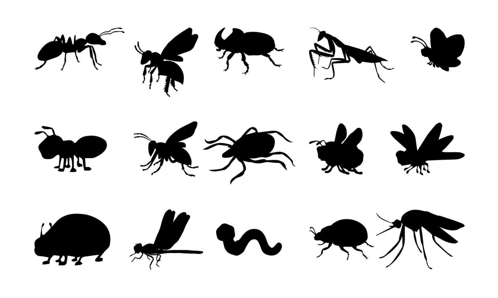 Insects and small animals Silhouettes Set. vector