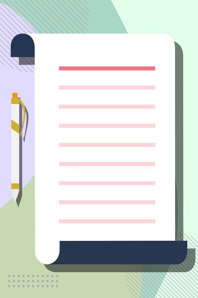 Creative and aesthetic blank pages of ripped paper. geometric colorful background. pen. vector