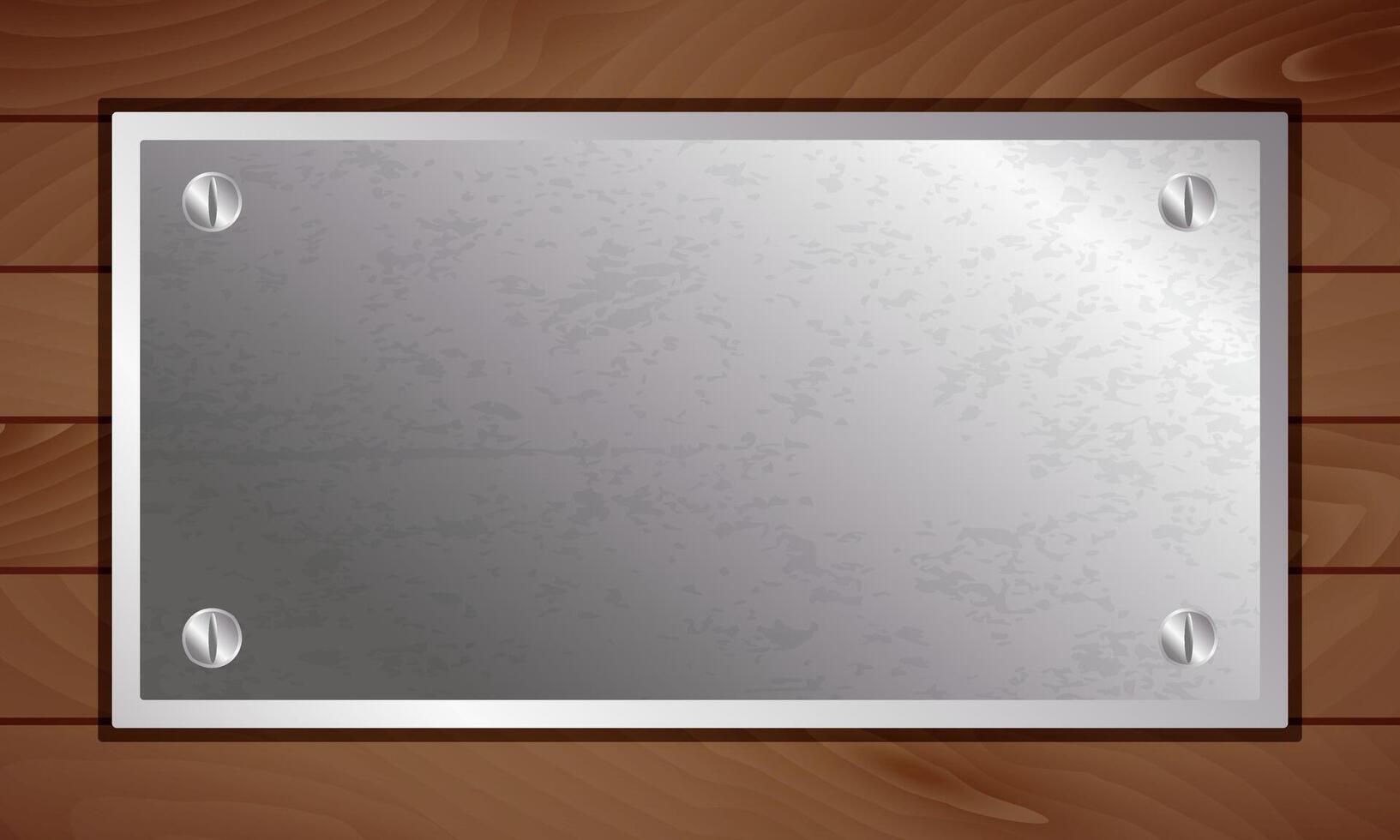silver blank board. metal plate on a wooden frame. vector