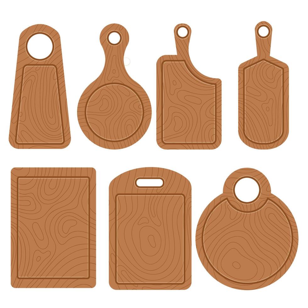 Set of empty wooden cutting boards on a white background Flat style vector
