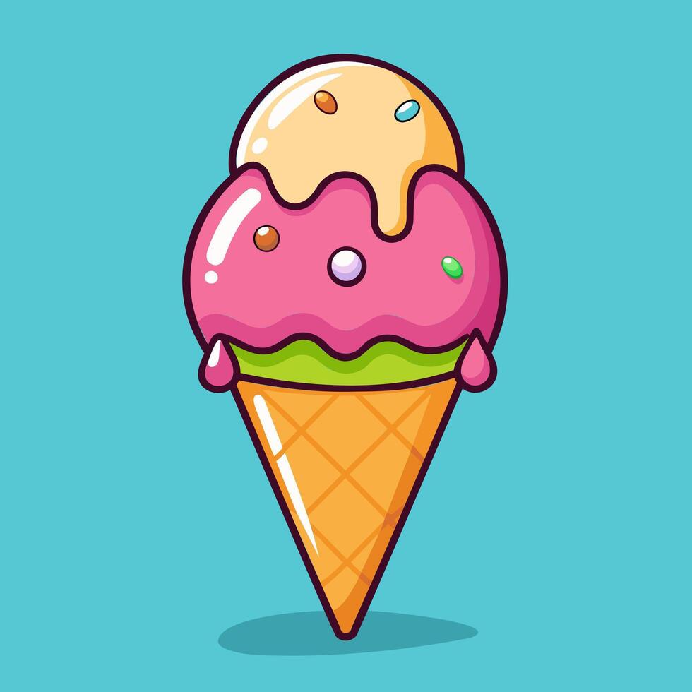 art of Ice cream cone cartoon style flat icon illustration vector