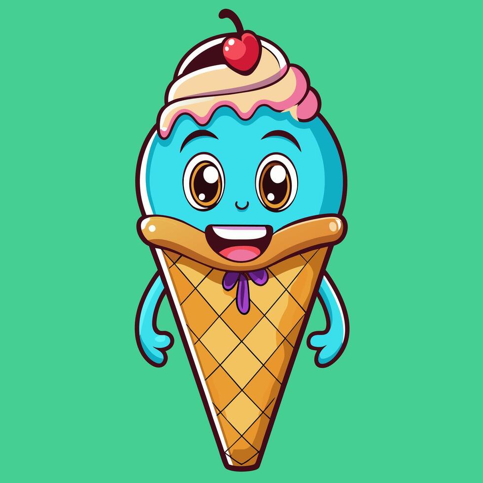 art of Ice cream cone cartoon style flat icon illustration vector