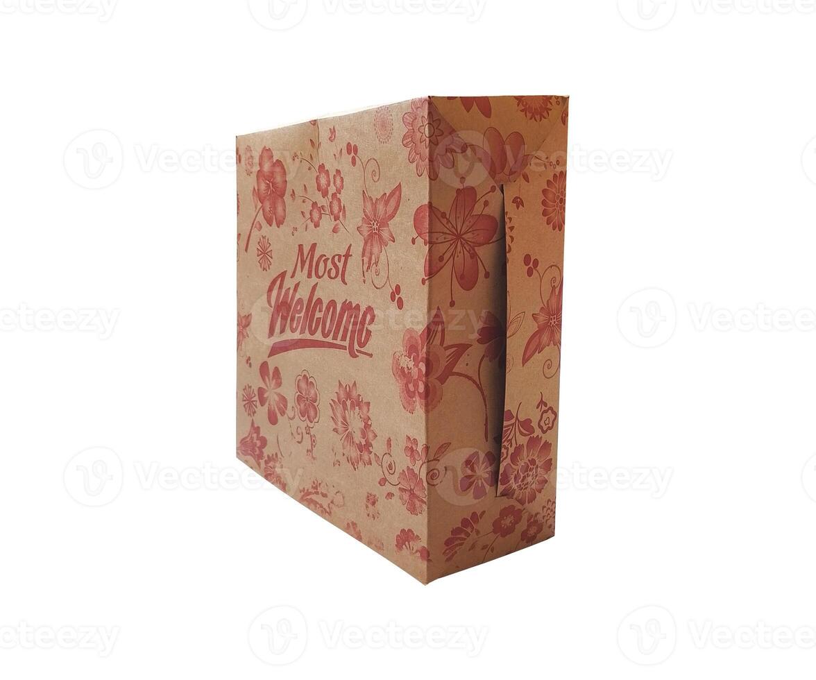 Brown Packaging Box with floral design - Box Mockup isolated on white background photo
