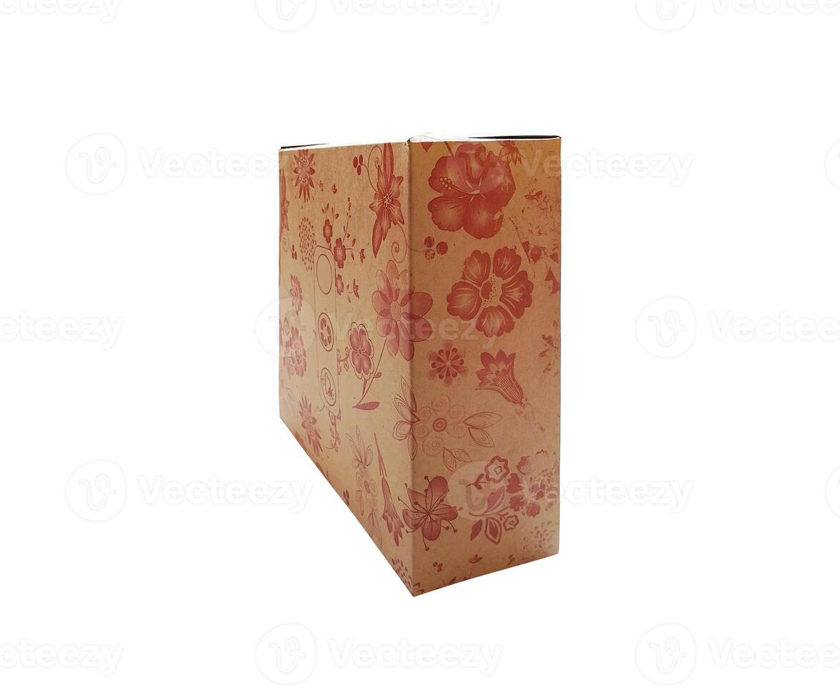 Brown Packaging Box with floral design - Box Mockup isolated on white background photo