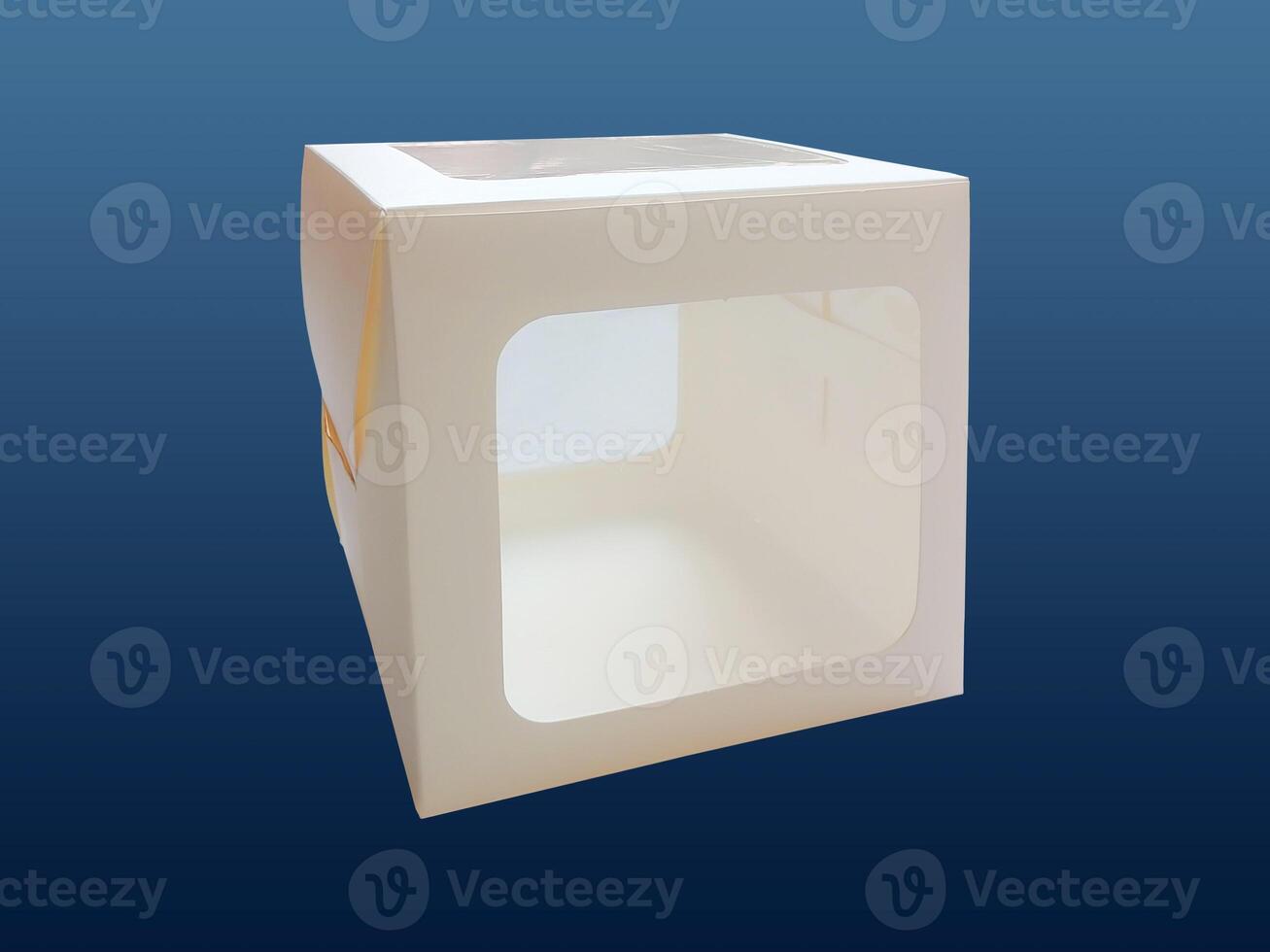 White Packaging Box with Transparent Window - Box Mockup isolated on Blue background photo