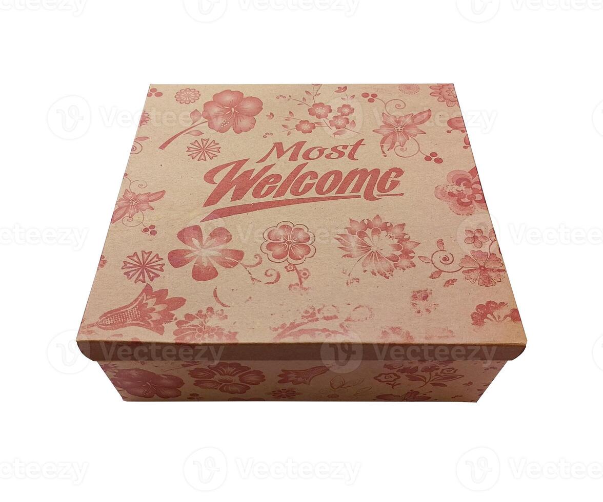 Brown Packaging Box with floral design - Box Mockup isolated on white background photo