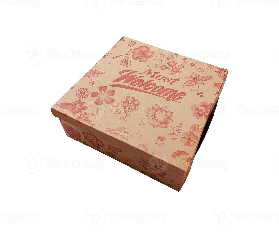 Brown Packaging Box with floral design - Box Mockup isolated on white background photo