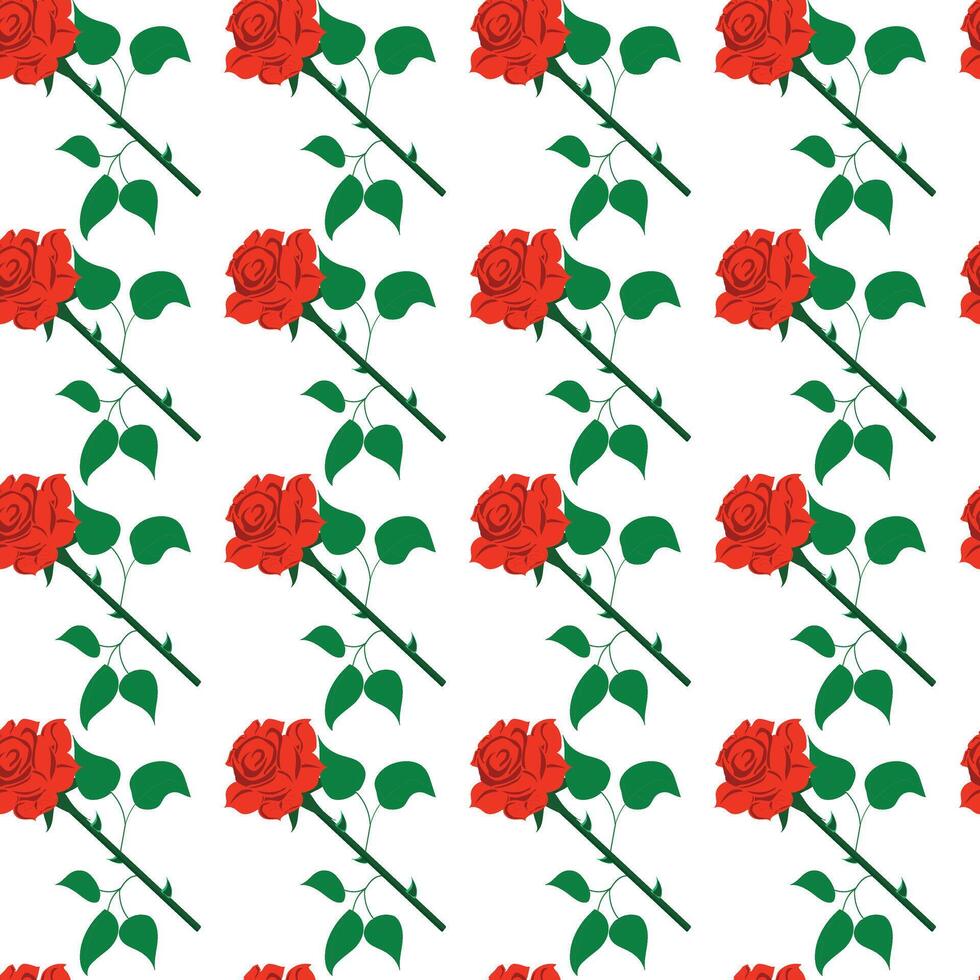Red rose in flat style. Simple seamless pattern. cool illustration. vector