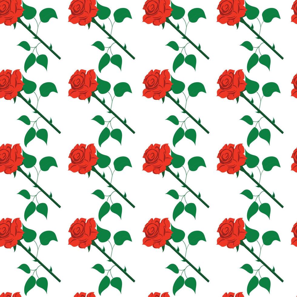 Red rose in flat style. Simple seamless pattern. cool illustration. vector