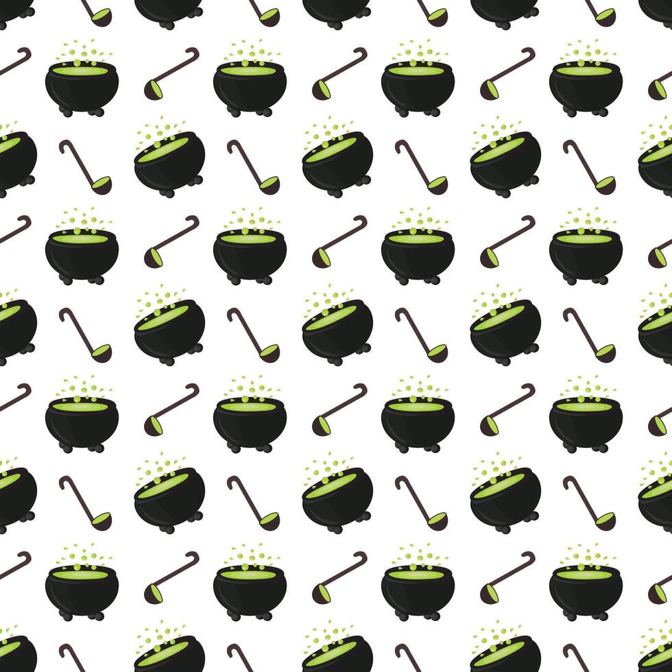 Witch's cauldron with boiling magic potion. Seamless pattern. illustration. vector