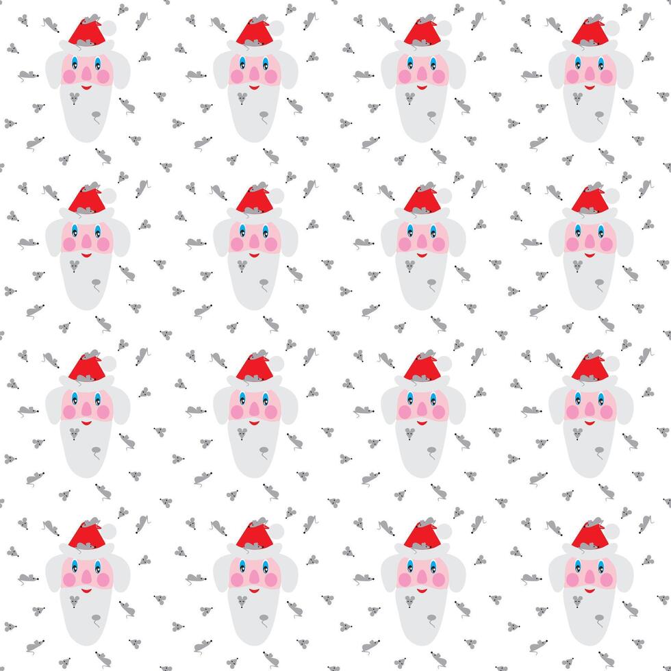 Santa Claus with mice in his beard. Seamless pattern. illustration . vector