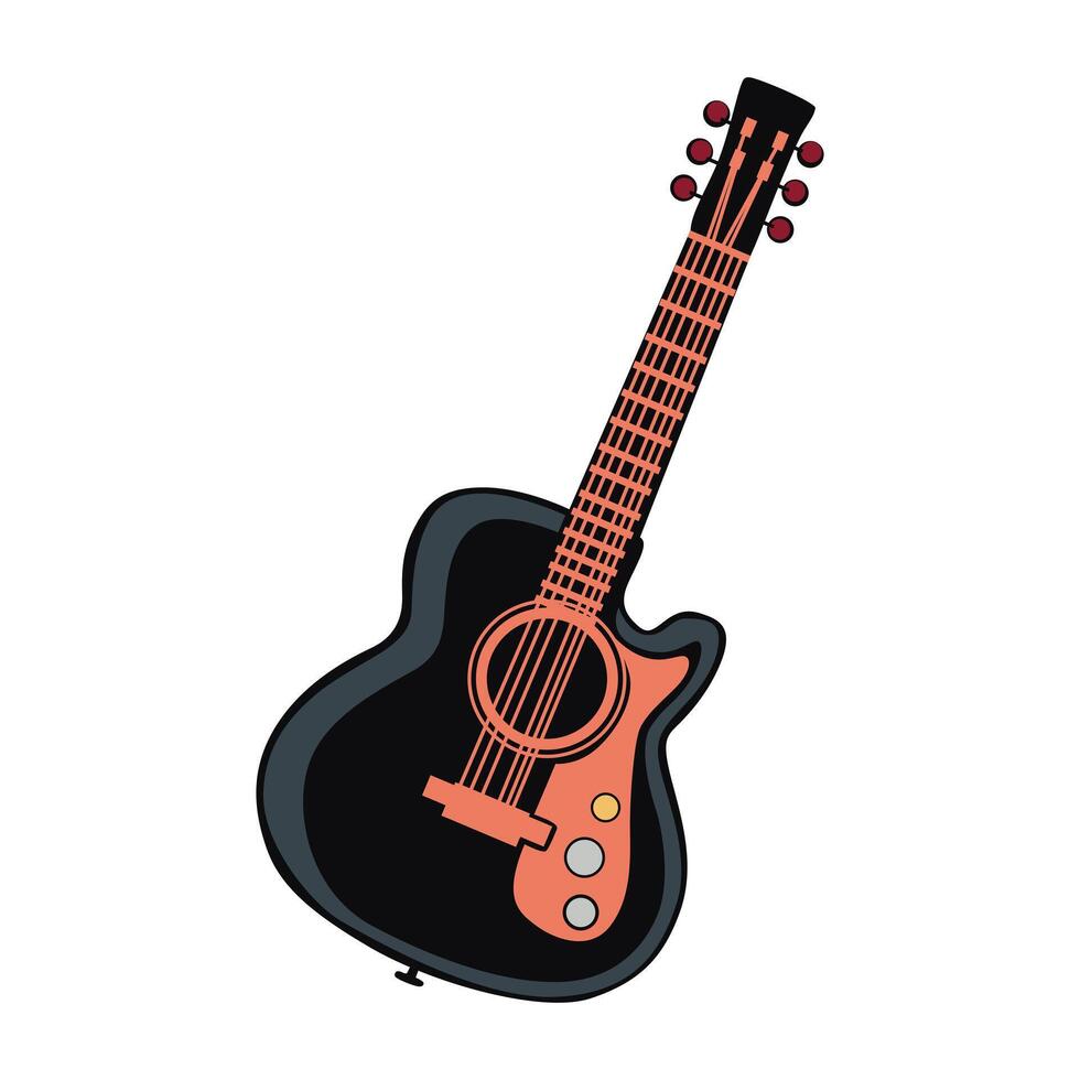 Lively pop style art featuring a guitar, radiating musical energy with vibrant colors and dynamic lines. vector