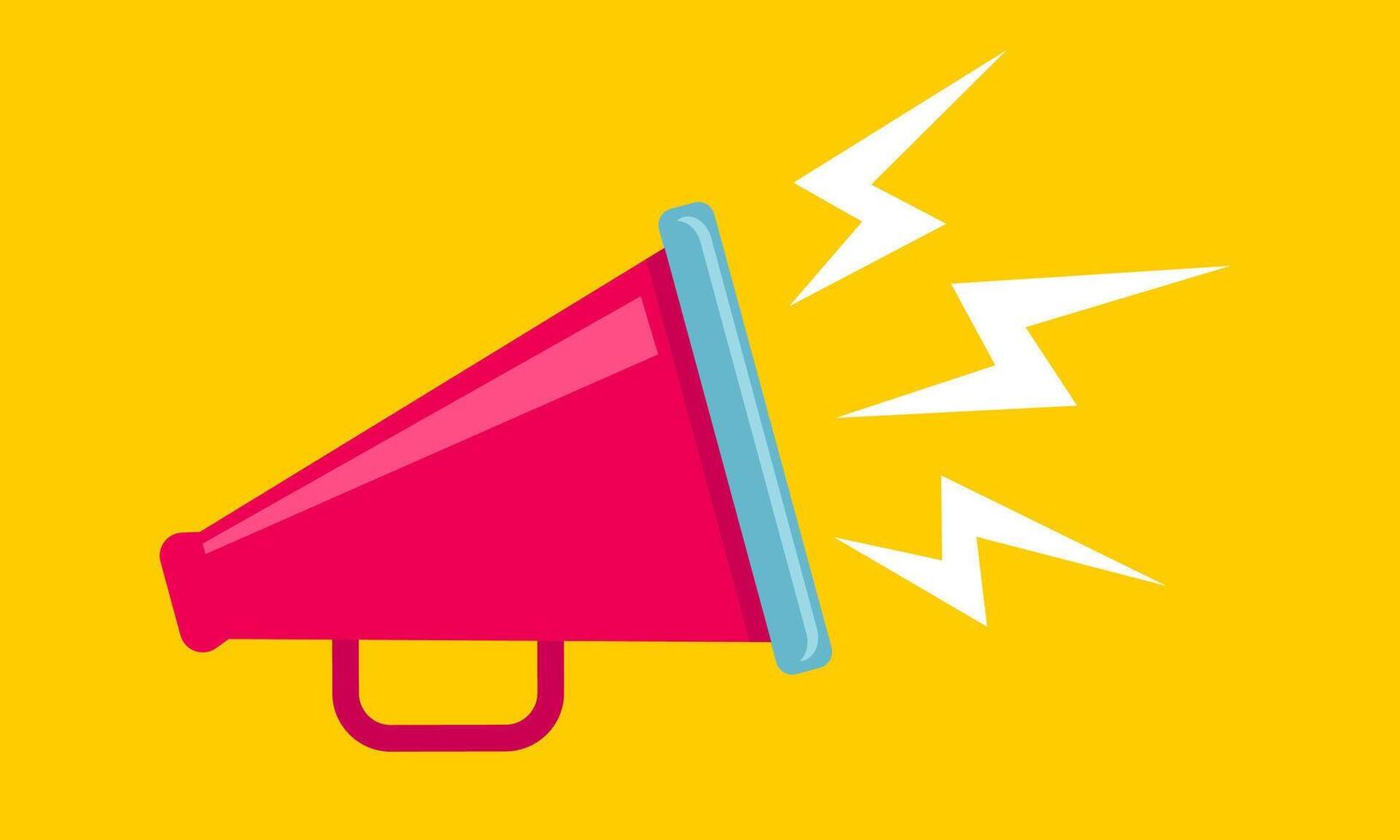 Icon of vintage megaphone for fake, breaking news or sale. Retro red megaphone with lightning on yellow background. vector