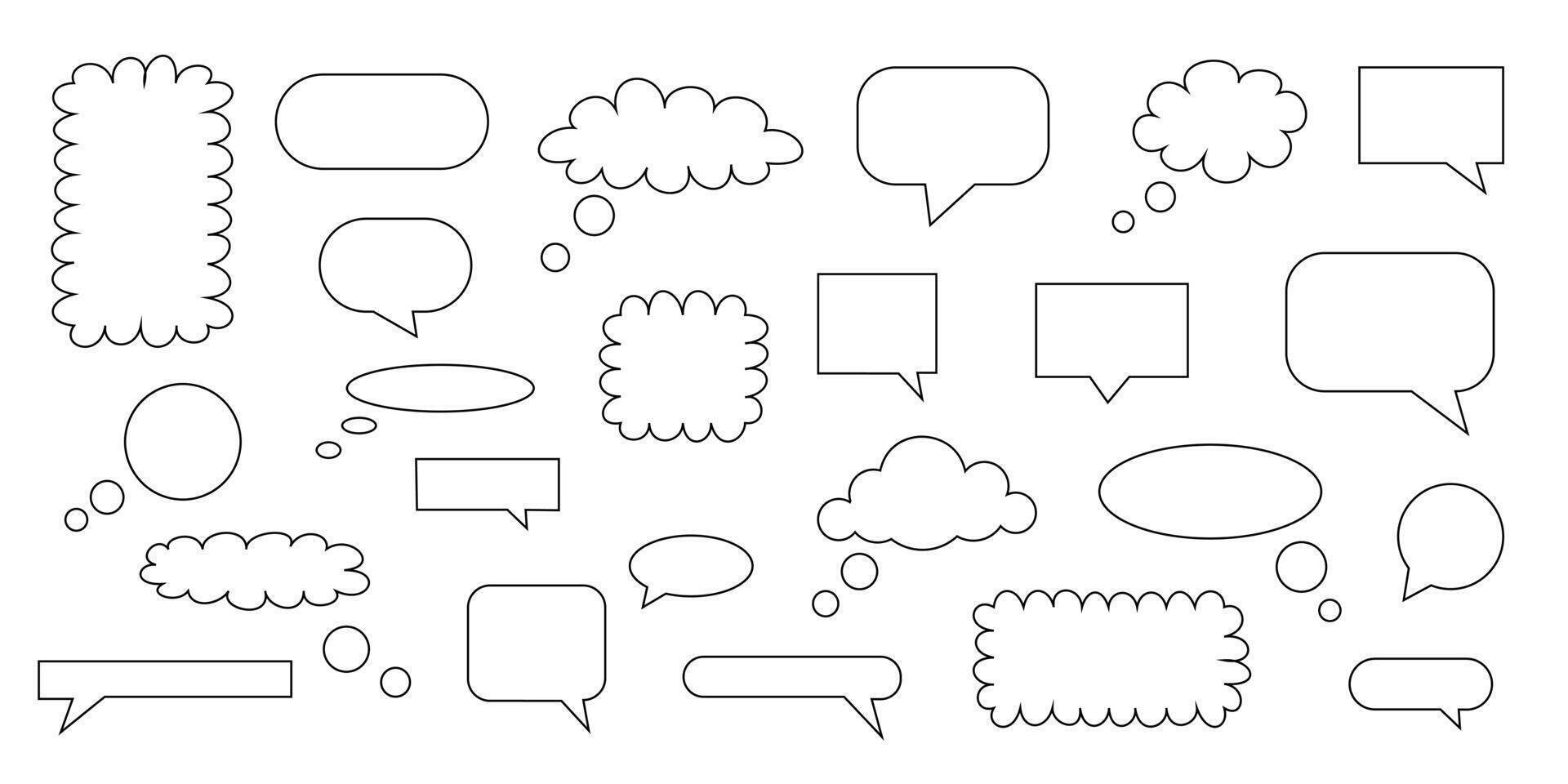 Black and white collection of hand drawn speech bubble doodle set design vector