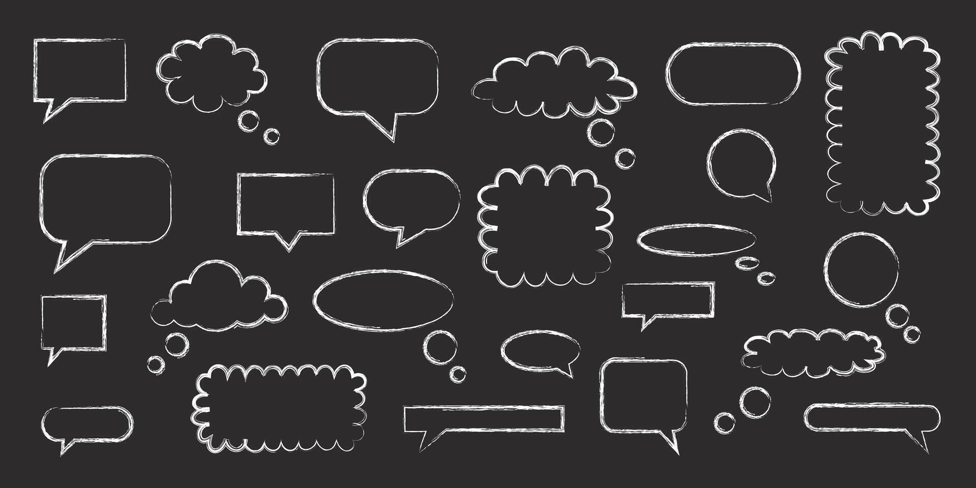 Black and white collection of hand drawn speech bubble doodle set design vector