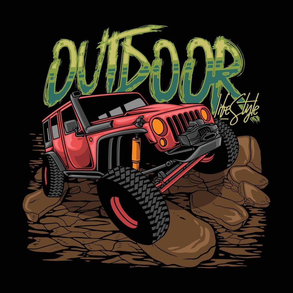 Rock crawling car,Illustration of 4x4 car off roading in winter season vector