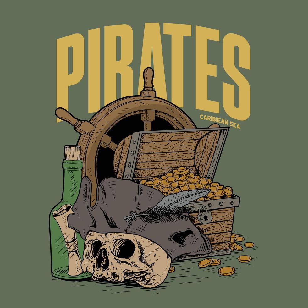 Pirate skulls and treasure vector