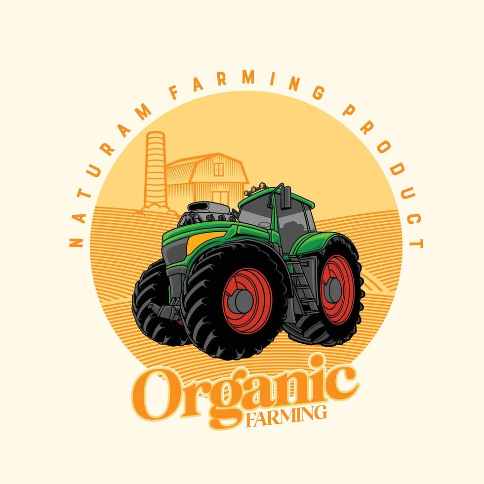 Tractor with garden background,harvester and a farm,Background of a wheat field with a tractor vector