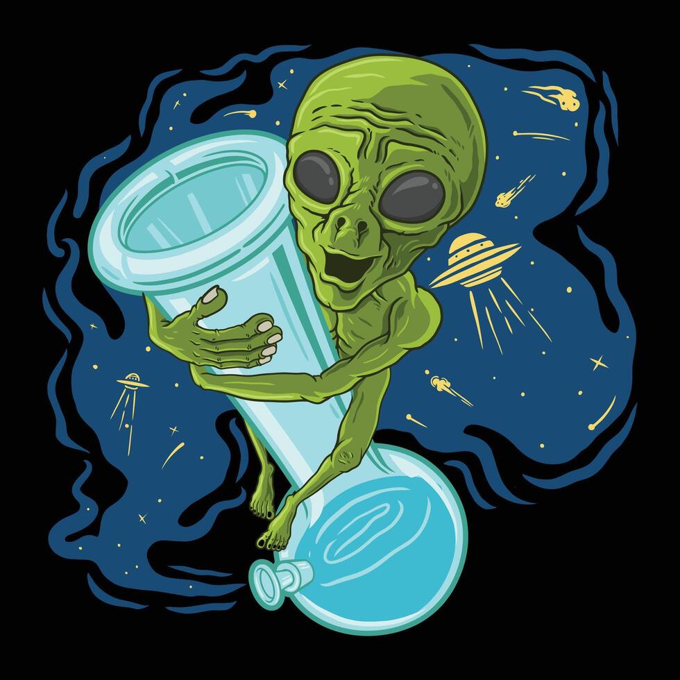 extraterrestre abrazo agua bong marihuana, ilustrasi extraterrestre vector