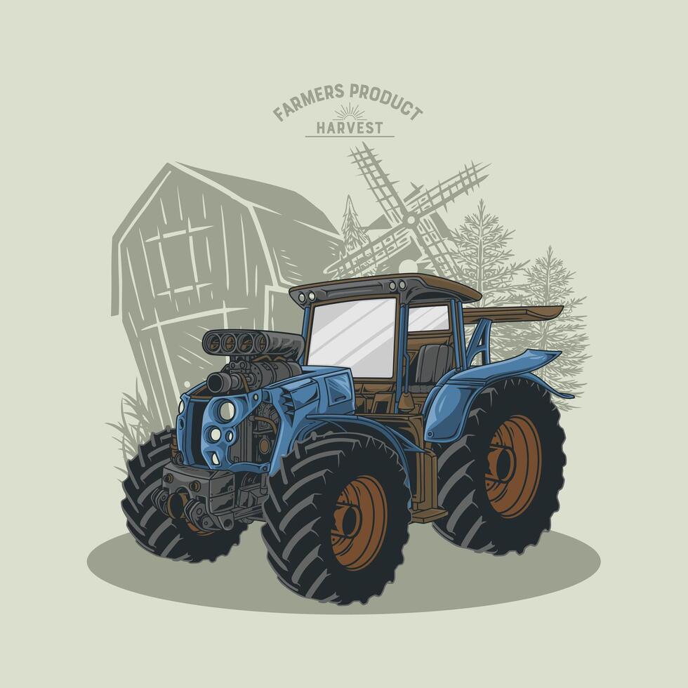 Tractor with garden view vector