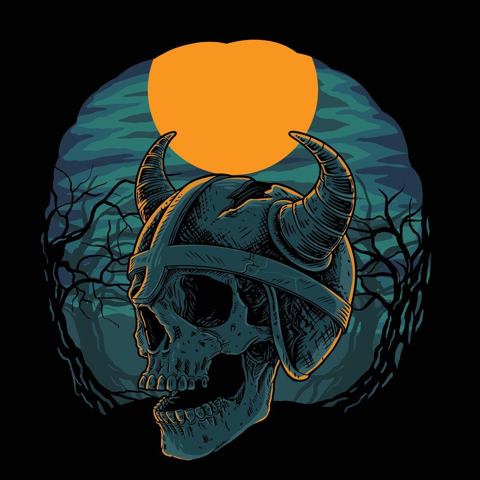 Viking Warrior Skull Man Mascot Face in Helmet vector