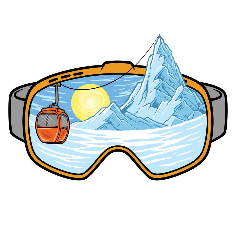 snowboard goggles with iceberg view,illustration snowboard vector